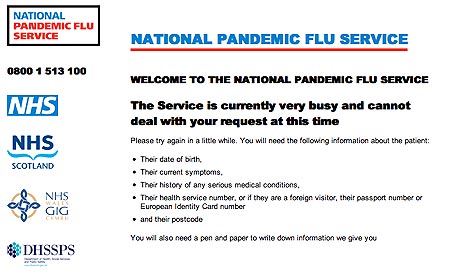 Crashed National Pandemic Flu Service website