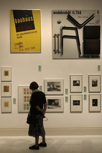 Bauhaus exhibition: A woman looks at the exhibition Bauhaus. A Conceptual Model