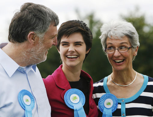 norwich : Chloe Smith laughs with parents David and Claire 