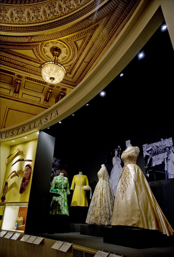 Queen's Commonwealth Tour: Dresses from The Queen's Commonwealth tours, displayed at Buckingham Palace
