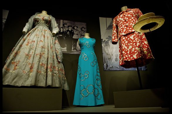 Queen's Commonwealth Tour: Dresses from The Queen's Commonwealth tours, displayed at Buckingham Palace