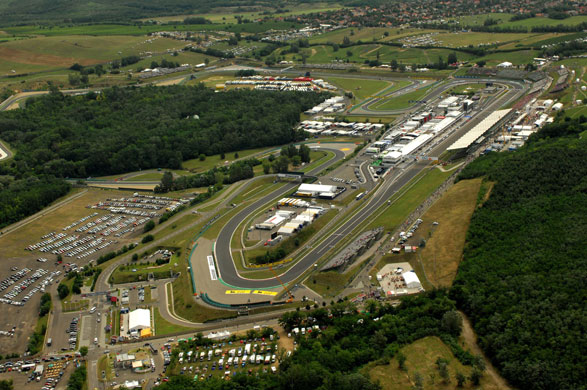 Budapest qualifying: An aerial view of the Hungaroring race track 