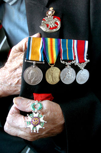 Harry Patch: Harry Patch displays his medals in 2004