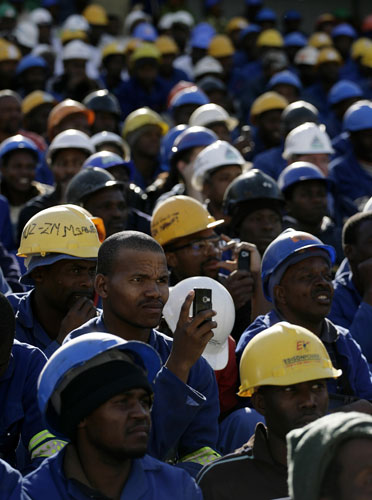 26 July 2009: Durban, South Africa: Construction workers at the Moses Mabhida stadium