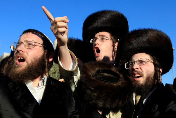 26 July 2009: Jerusalem, Israel: Ultra-Orthodox men during a demonstration
