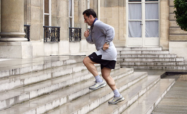 Nicolas Sarkozy: 17 May 2007: Nicolas Sarkozy enters the Elysee palace after jogging