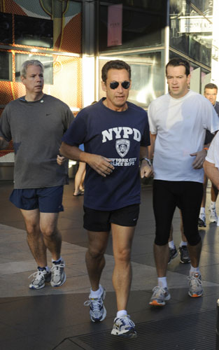 Nicolas Sarkozy: 24 September 2007: Nicolas Sarkozy jogs through the streets of New York