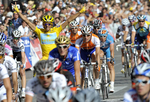 Tour de France Paris: Alberto Contador celebrates his overall victory