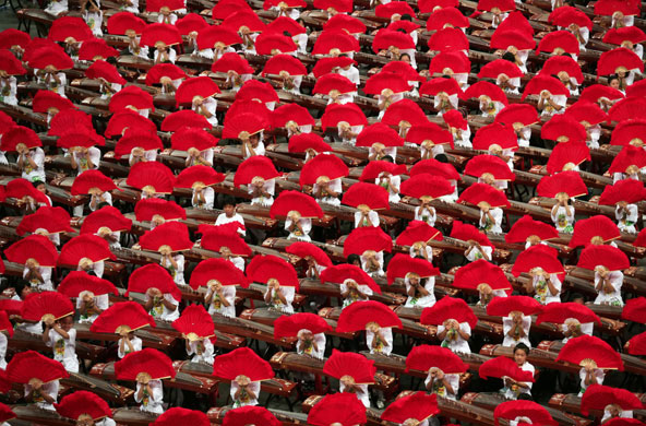 27 July 2009: Beijing, China: Musicians play the traditional Gu Zheng