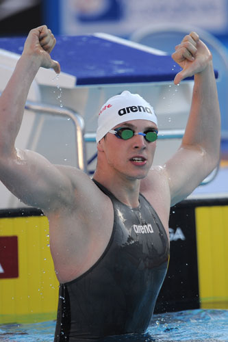 Men in swimsuits: 2009: German Paul Biedermann celebrates after winning gold 