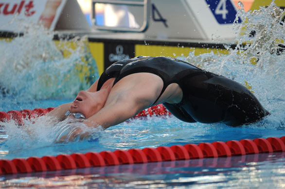 FINA swimming champs: Gemma Spofforth at the start of the Women's 100m backstroke final 