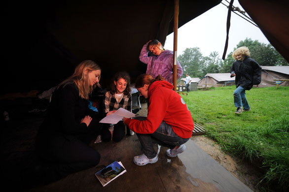 Camp Quest: Camp Counsellor Beinta Rasmussen (left) with children at Camp Quest
