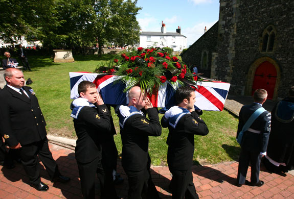Henry Allingham funeral: The coffin is carried into St Nicholas' Church