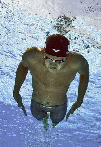 FINA World Championship: Yuta Suenaga competing during a men's 200m breaststroke heat