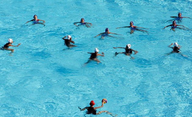 FINA World Championship: Canada's goalkeeper Rachel Riddell gets ready to throw the ball 