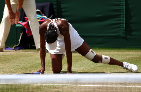 Wimbledon: Day 12: Wimbledon 2009 Day 12 Venus Williams on knees during final