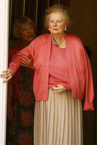 Margaret Thatcher: Margaret Thatcher leaves hospital after surgery on her arm