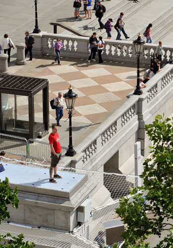 Trafalgar Square plinth: Jason Clark, second person, stands on the Fourth Plinth