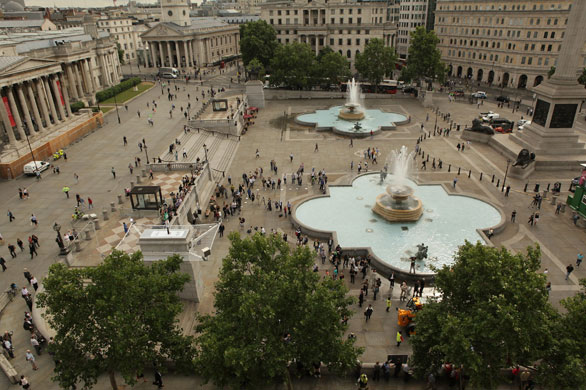Trafalgar Square plinth: Rachel Wardell, a 35-year-old housewife, stands on the empty fourth plinth 