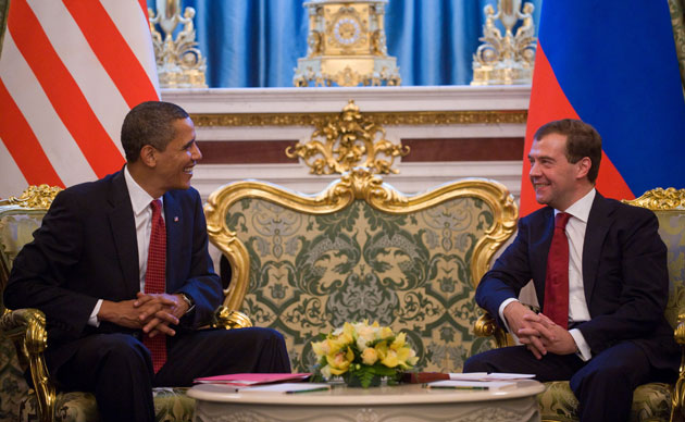 Obama in Russia: US President Barack Obama sits alongside Russian President Dmitry Medvedev