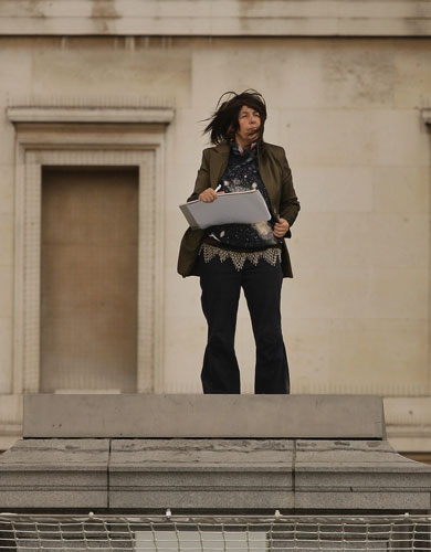 Trafalgar plinth: Artist Christine Sharman sketches as she stands on the empty fourth plinth