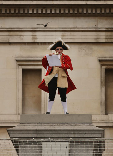 Trafalgar plinth: Bar owner Scott Illman stands on the empty fourth plinth 