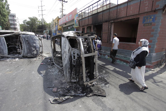 Urumqi riots: Burnt out vehicles on the streets