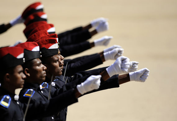 24 hours in pictures:  Sri Lankan officer cadets march at a ceremony