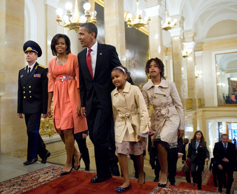 Barack Obama in Russia: US President Barack Obama and his family walk through the Kremlin in Moscow