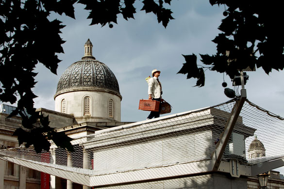 Trafalgar Square plinth: Victor Martinez stands on the empty fourth plinth in Trafalgar Square 