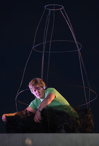 Plinth occupants: Mike Longman, 20, makes a sculpture on the fourth plinth