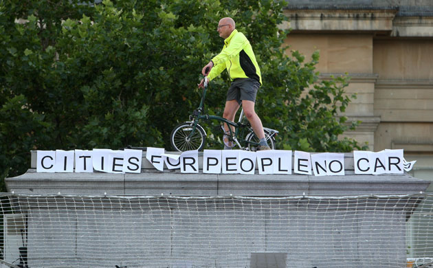 Plinth occupants: 20.00 Mark Korczak, 47, from Leicester, promotes sustainable travel 