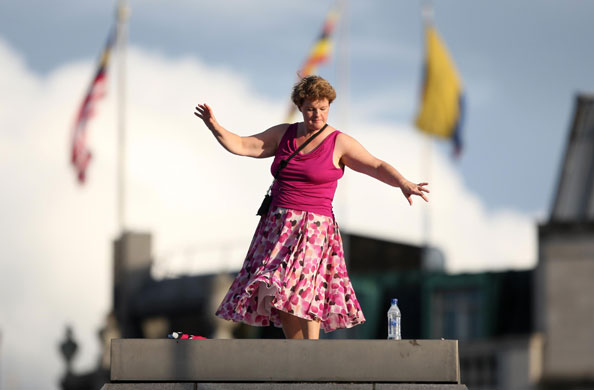 Plinth occupants: Monique Speksnyder, 45, from Corbridge, dances on the fourth plinth
