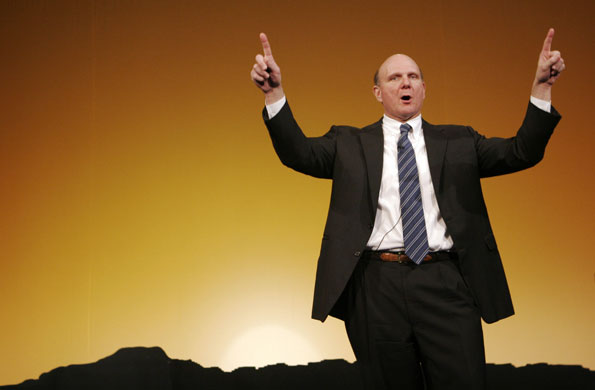 Media 100 Top 20: Steve Ballmer, CEO of Microsoft, gestures at a launch event