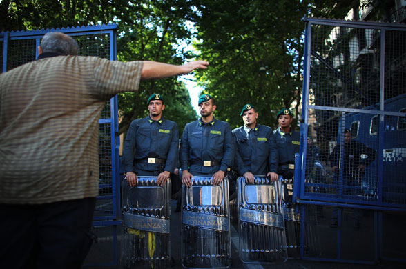 G8 preparations: Police block the street leading to the US Embassy in Rome