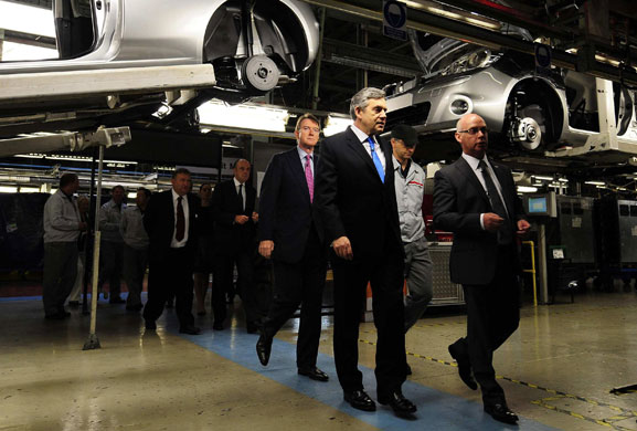 Mandelson: Gordon Brown and Peter Mandelson visit the Nissan plant in Sunderland