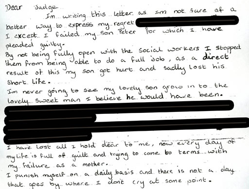 baby p: The letter written by the mother of  Baby P to Judge Stephen Kramer