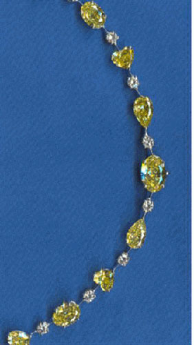 Graff Jewellers: Yellow pearshape heartshape and oval diamond necklace