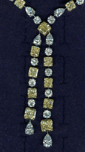 Graff Jewellers: Radiant cut and yellow diamond necklace