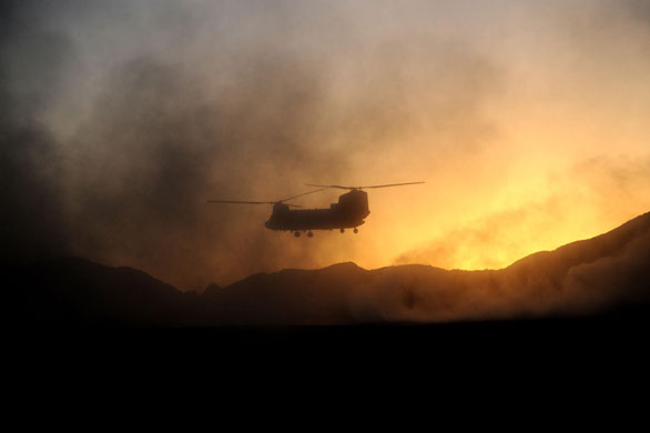 12 August 2009: Sangin Valley, Afghanistan: A Chinook helicopter during Operation Tyruna