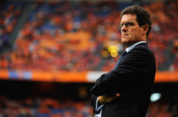 Holland v England: England Manager Fabio Capello is in a serious mood ahead of kick off.