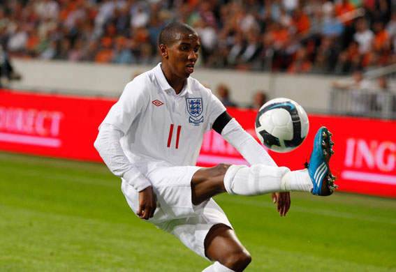Holland v England: Ashley Young controls the ball