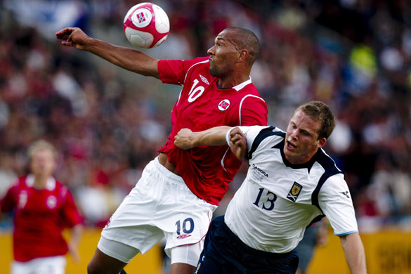 Norway v Scotland: John Carew beats Christophe Berra to a header