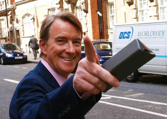 Week in Business: Business Secretary Lord Mandelson gestures outside Millbank tv studios
