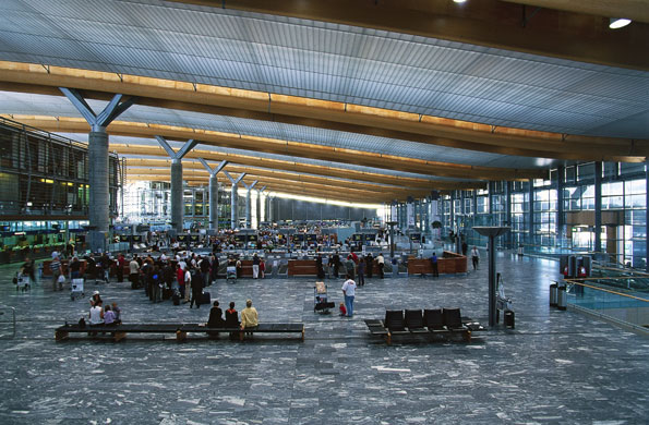 Airport design: Inside the new terminal of Gardermoen airport, Oslo, Norway
