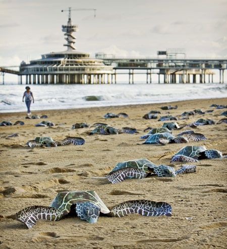 14 August 2009: Scheveningen, The Netherlands: A protest by the IFAW