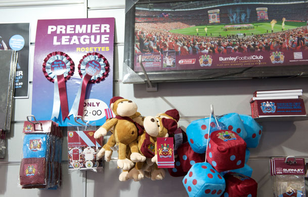 Burnley Premier League: A multitude of claret and blue merchandise for sale in the club shop 