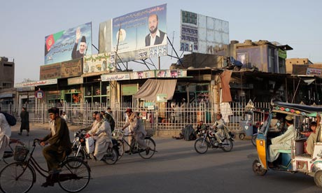 Campaign poster of President Hamid Karzai in Kandahar, Afghanistan