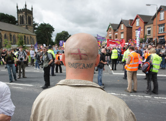 Anti-fascism rally: Craig Hardwick watches the rally gather