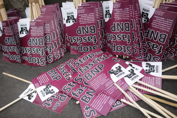 Anti-fascism rally: Placards before the rally